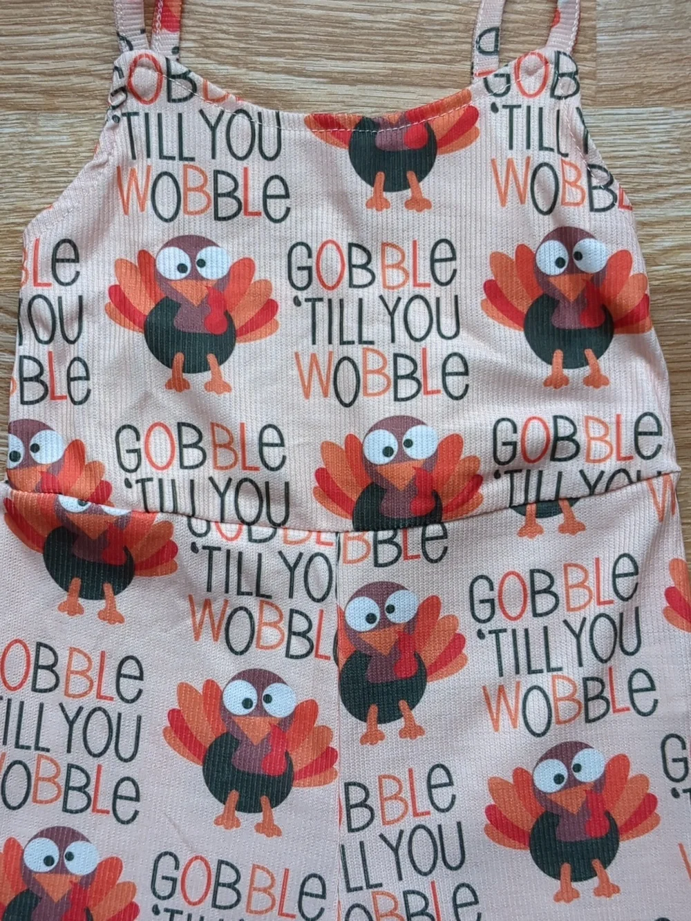 Girls Toddler Thanksgiving Gobble Till You Wobble Turkey Ruffle Romper, Size 2